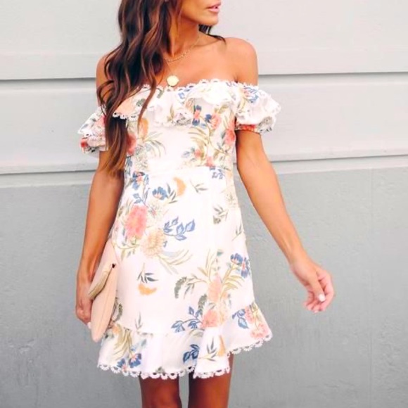 Meg Floral Off The Shoulder Ruffle Dress Small - Picture 2 of 8